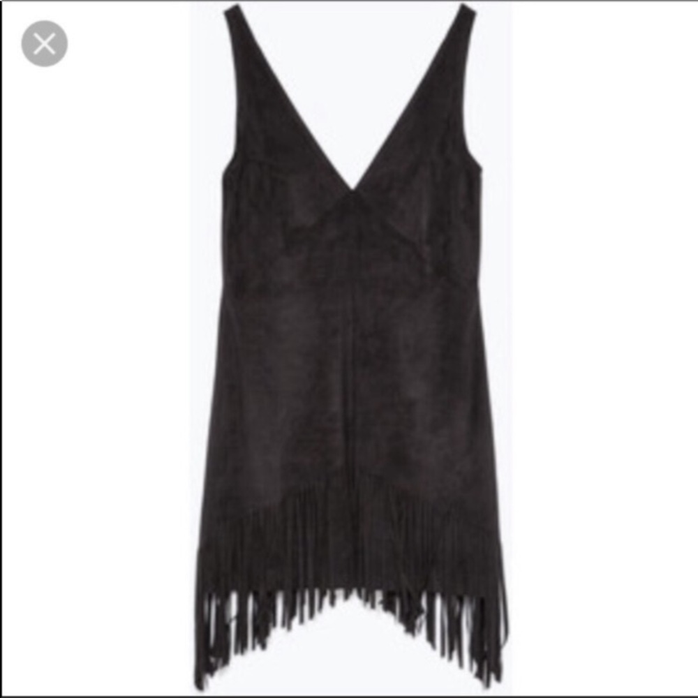 NWT Zara Black Faux Suede Fringe Dress S